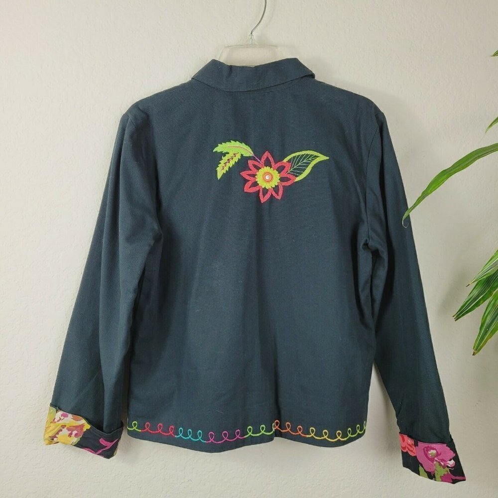 Hearts of Palm Womens Floral Embroidered Trapeze Jacket Black Mirrors Mature Sz8 - Picture 3 of 11